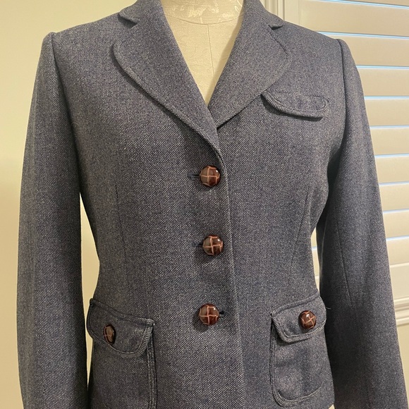 Banana Republic blue tweed fall blazer with brown buttons - Picture 2 of 7